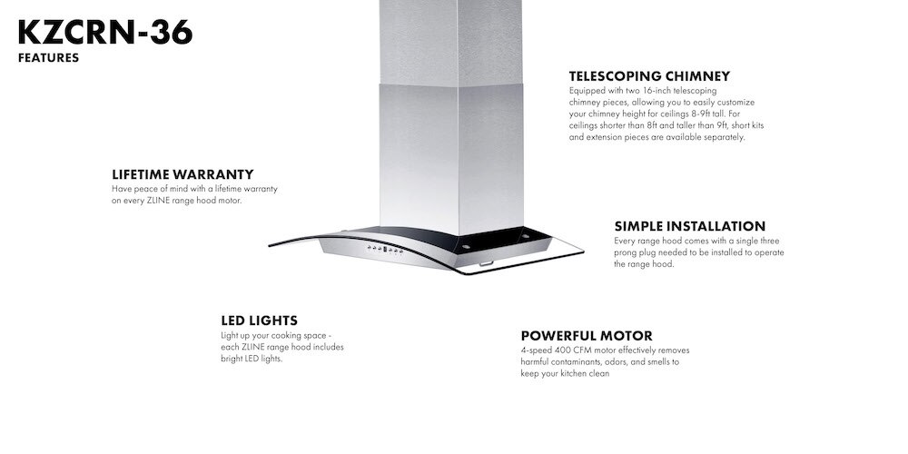 ZLINE Kitchen and Bath ZLINE 36 in. Convertible Vent Wall Mount Range